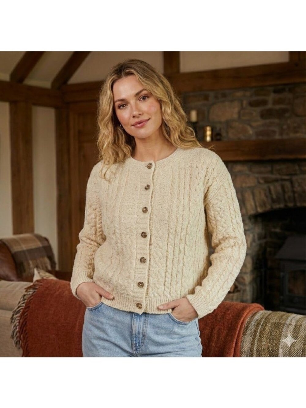 Aran Sweater Market Merino Wool Cardigan Sweater Cable Knit Size Medium Ireland